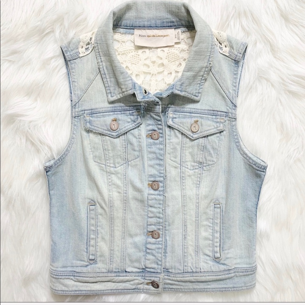 SOLD-Anthropologie Lace Sleeveless Jean Jacket - Picture 2 of 8